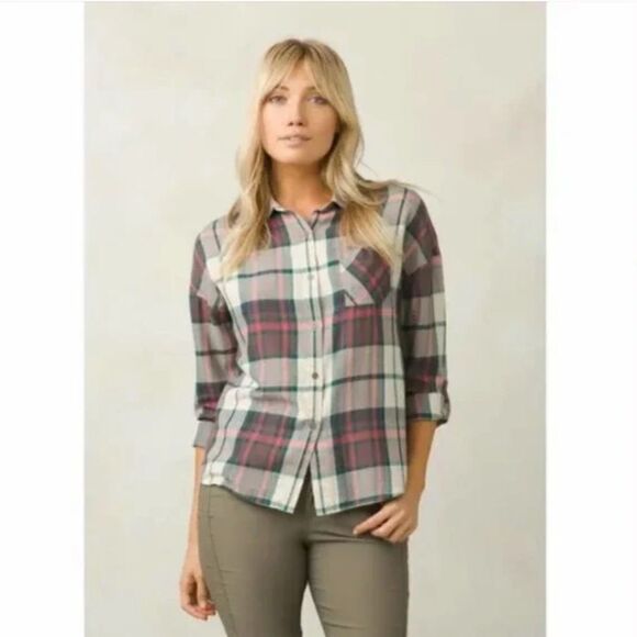 Prana Tops - Prana Women's Size S Crimson Percy Plaid Casual Button Front Long Sleeve Hiking